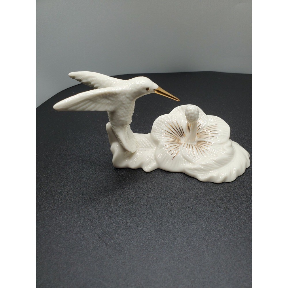 LENOX PORCELIAN HUMMINGBIRD & FLOWER FIGURINE Stamped Signed over 5" long Excell